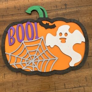 Hand Crafted Wooden "Halloween Ghost Boo!" Door Hanger Laser Cut